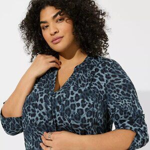 Harper Georgette 3/4 Sleeve Blouse Photoreal Leopard Blue Size 6X (30)